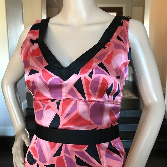 Marc Jacobs Silk Midi Dress 6 Pink Black Geometric Print Vintage Y2K Cocktail - Picture 7 of 16